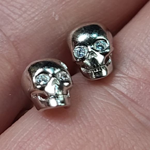 925 Sterling Silver Platinum Plated Skull CZ Punk - Picture 3 of 12